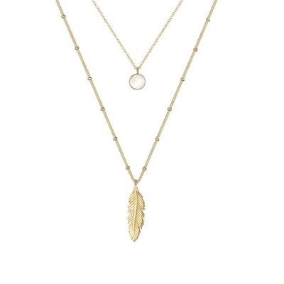 Elli - Kugelkette Feder Mondstein Layer Look 925 Silber Ketten 1 ct Damen (79.99 € / 1 ct)