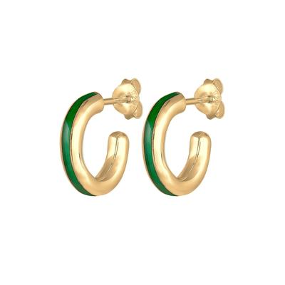 Elli Ohrringe Creolen Emaille Grün Edel 925 Silber vergoldet goldfarben Damen
