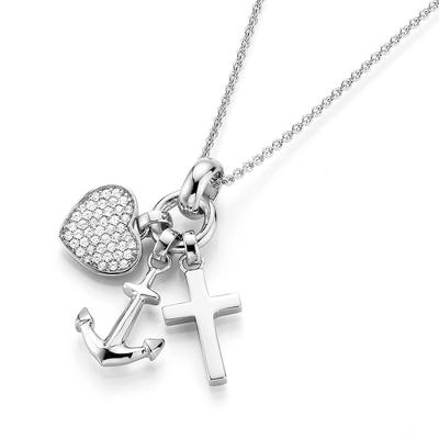 Giorgio Martello Milano Kette mit Symbolen für Glaube, Liebe, Hoffnung, Silber 925 45 Damen