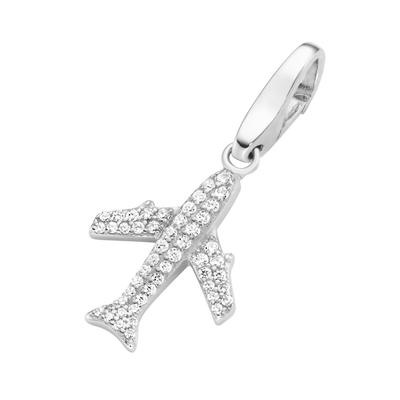 Giorgio Martello Milano - Charm Flugzeug mit Zirkonia, Silber 925 Charms & Kettenanhänger 1 ct Weiss Damen