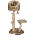 dobar® 35291FSCe Design Kratzbaum "Sunny" 2 Etagen - Echtholz Kratzmöbel für Katzen - Krallenpflege mit Jute - Katzenbaum mit Naturholzstamm inkl. Plüschbezug & Spielball - 50 x 40 x 99-109 cm - Braun