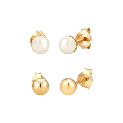 Elli Stecker Set Kugel Süßwasserzuchtperle 925 Silber goldfarben Damen