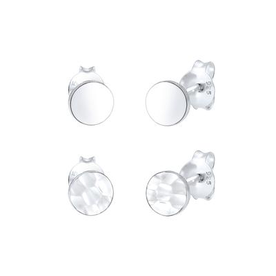 Elli - Set Geo Ohrstecker Gehämmert Glänzend 925 Silber Ohrringe 1 ct Damen