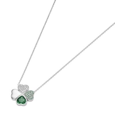 Giorgio Martello Milano Collier Mittelteil Kleeblatt, Zirkonia und Kristallsteine, Silber 925 45 cm Grün Damen