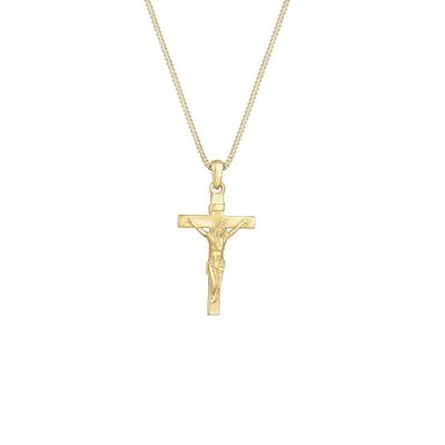 Elli PREMIUM - Kreuz Klassisch Glaube Jesus Kommunion 375 Gelbgold Ketten 1 ct Damen