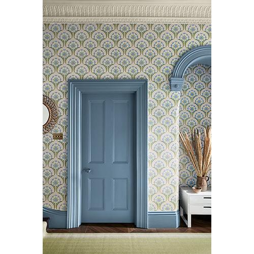 Little Greene 'Hencroft - Blue Primula' - Green Wallpaper