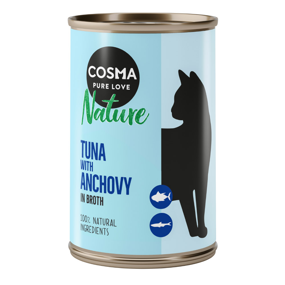 Cosma Nature 6 x 140 g Alimento umido per gatti - Tonno con Alici intere