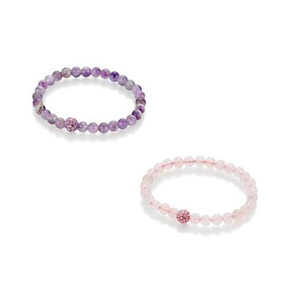 Smart Jewel - Armband Rosenquarz und Amethystkugeln, Kristallsteine Armbänder & Armreife Violett Damen