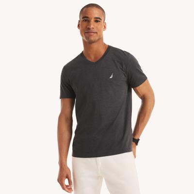 Nautica Men's Heather V-Neck Deck T-Shirt 022 (Charcoal Heather), S