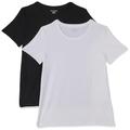 Amazon Essentials Damen Kurzärmeliges T-Shirt mit Rundhalsausschnitt, Klassischer Schnitt, 2er-Pack, Schwarz/Weiß, S