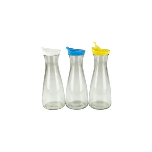 Glaskaraffe mit Deckel 1 Liter 3 Stück Weiß/Blau/Gelb