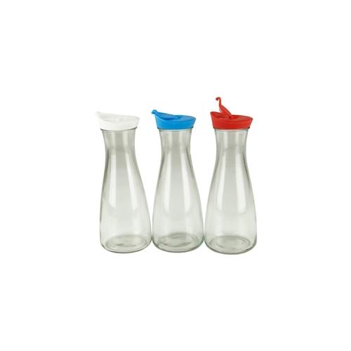 Glaskaraffe mit Deckel 1 Liter 3 Stück Weiß/Blau/Rot