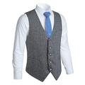 Hisdern Men s Formal Wedding Party 5 Buttons Wool Waistcoat Herringbone Tweed Waistcoats Dress Suit Vest, 3XL(Chest 54 ), Light Grey