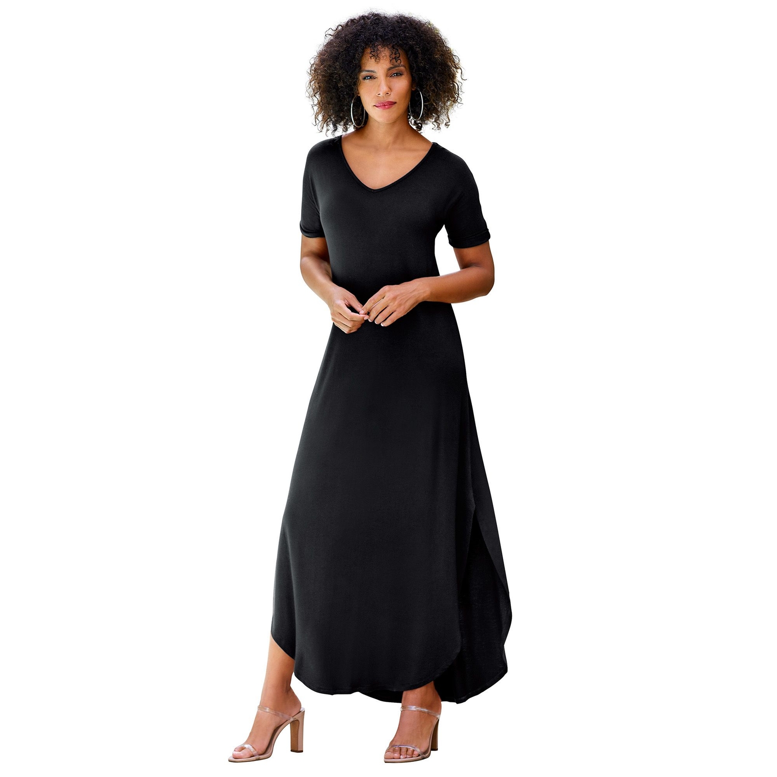 Masseys T-Shirt Maxi Dress (Size 2X) Black, Spandex,Viscose