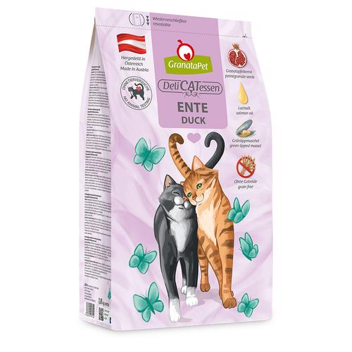 2x1,8kg DeliCatessen Adult Ente Granatapet Katzenfutter trocken Sparpaket