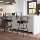 Winston Porter Bewdley Swivel Bar & Counter Stool Upholstered/Leather/Metal/Faux leather in Black/Gray | 40.5 H x 24 W x 24 D in | Wayfair