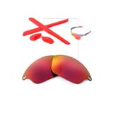 Walleva Fire Red Polarized Lenses And Red Rubber Kit For Oakley Fast Jacket Sunglasses