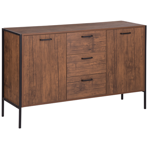 Sideboard Schwarz Dunkler Holzfarbton MDF Platte Pulverbeschichteter Stahl 78 x 123 x 39 cm Klassisch Geräumige Schubladen Wohnzimmer