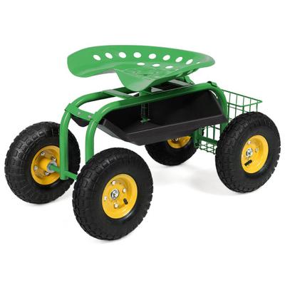 Costway Red/Green Garden Cart Rolling Work Seat Wi...