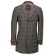 Mens 3/4 Long Overcoat Wool Feel Tweed Check Retro Smart Winter Jacket in Tan, Brown[COAT-JANUS,40,Earth Brown]