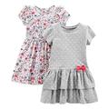 Simple Joys by Carter's Baby-Mädchen Short-Sleeve and Sleeveless Dress Sets, Pack of 2 Freizeitkleid, Grau Herzen/Weiß Floral, 3 Jahre (2er Pack)