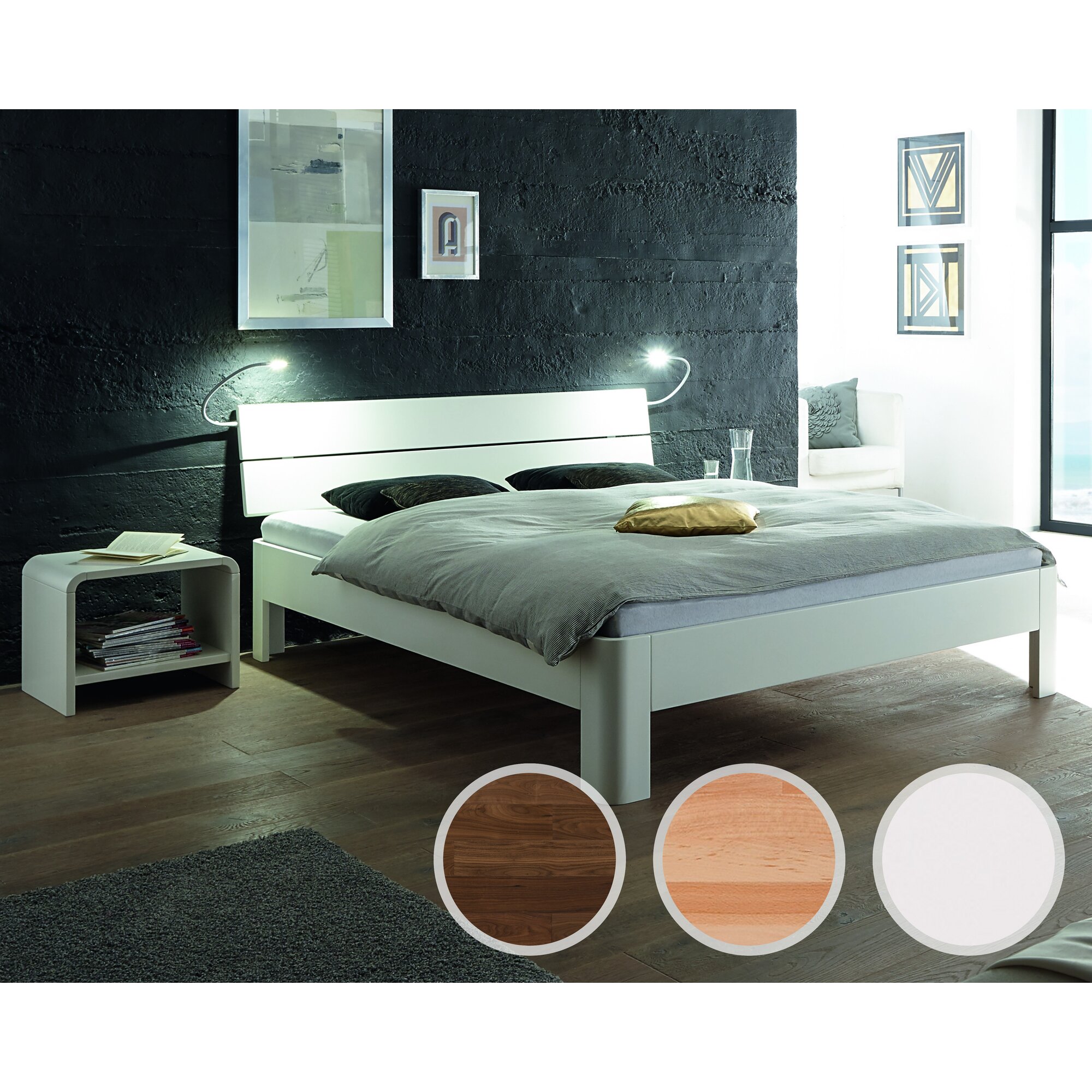 Hasena Fine-Line Massivholzbett Syma Ronda/Duetto 90x200 cm / Buche weiss deckend, lackiert