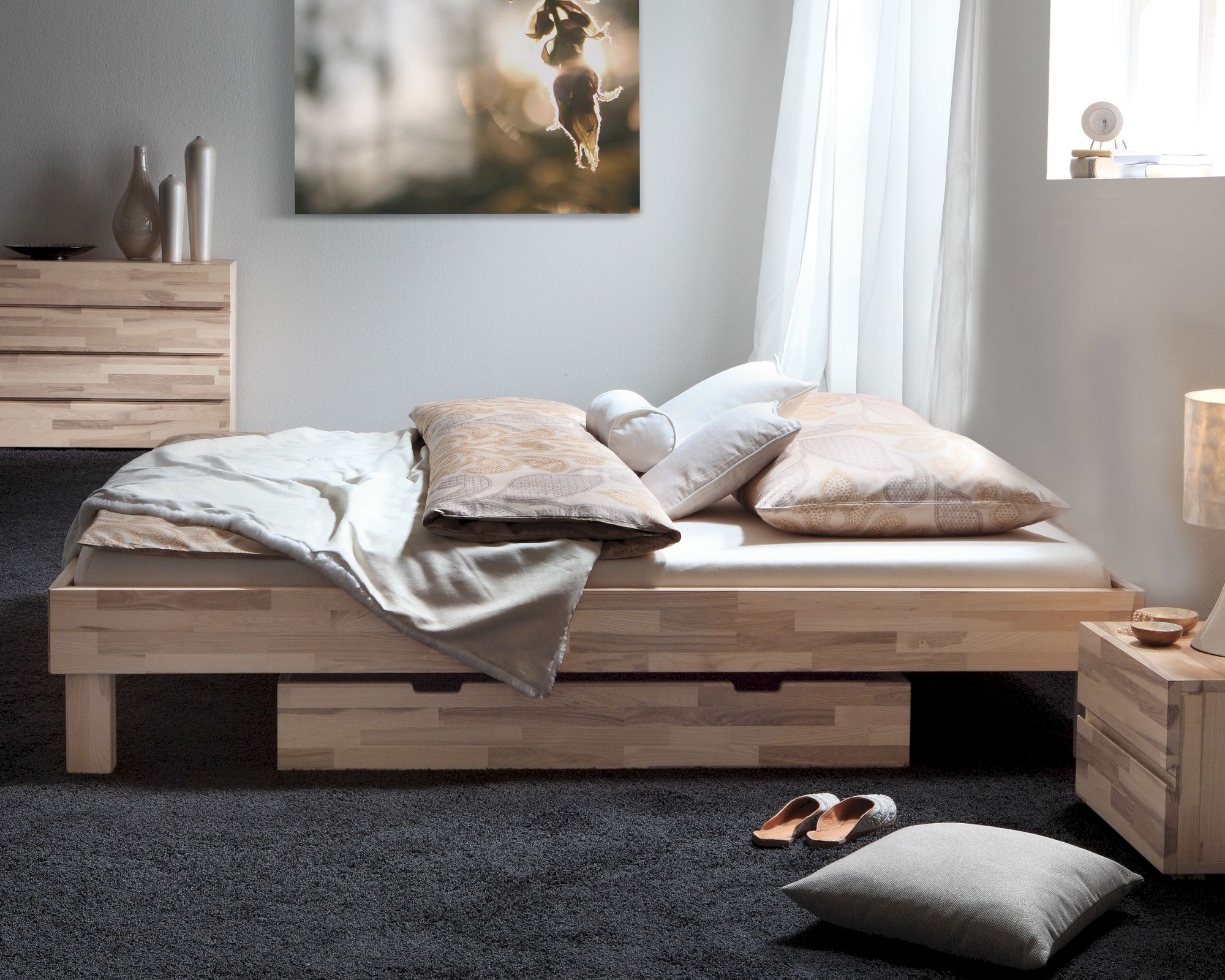 Hasena Wood-Line Massivholzbett Cantu 120x200 cm Buche kirschbaumfarbig 20 cm