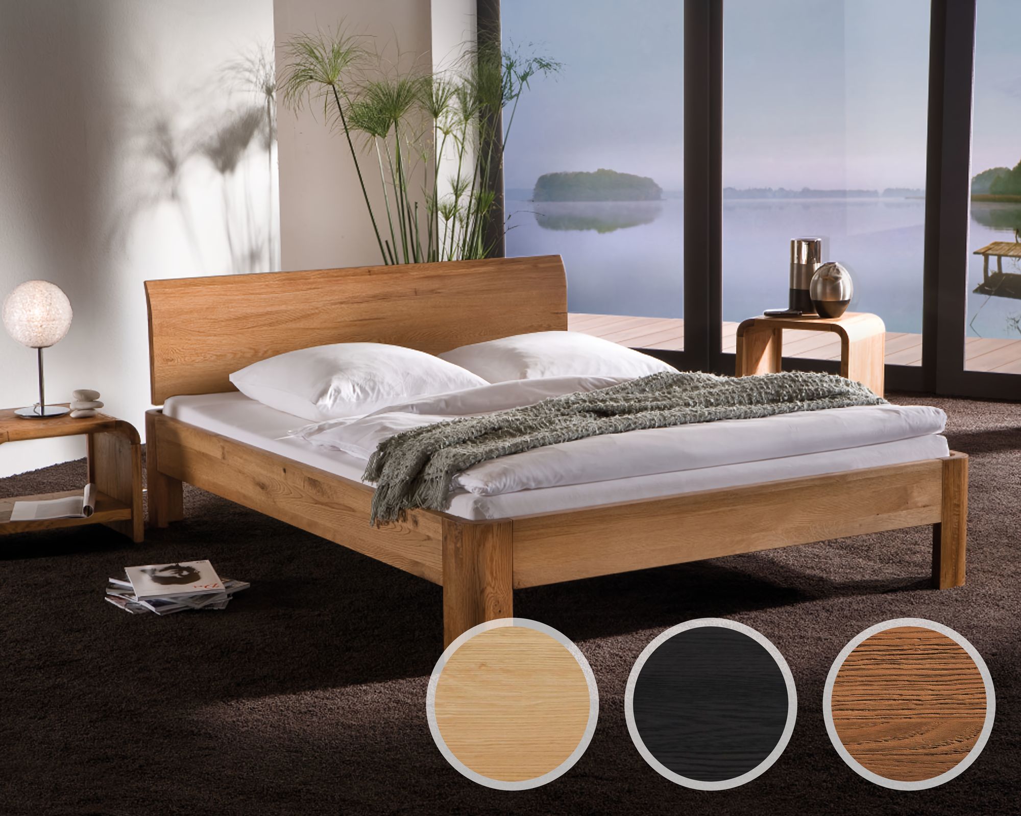 Hasena Oak-Line Massivholzbett Ronda/Lisio 90x200 cm Eiche cognac 20 cm