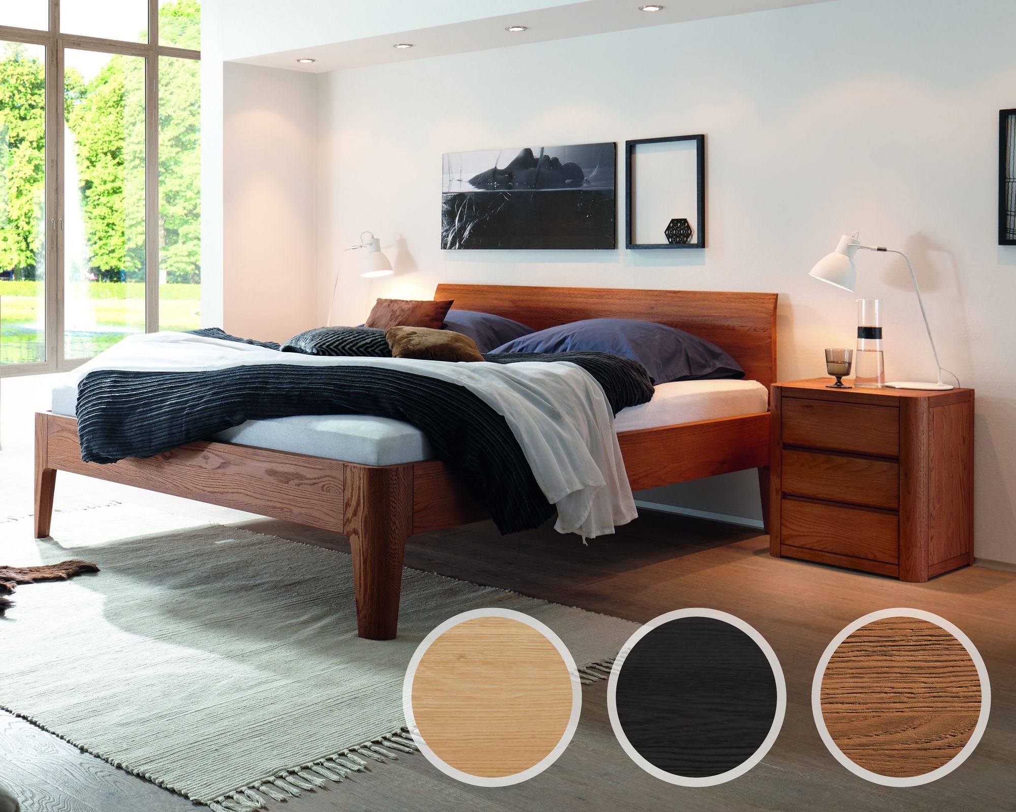 Hasena Oak-Line Massivholzbett Xylo/Lisio 120x200 cm / Eiche graphit, gebürstet, geölt