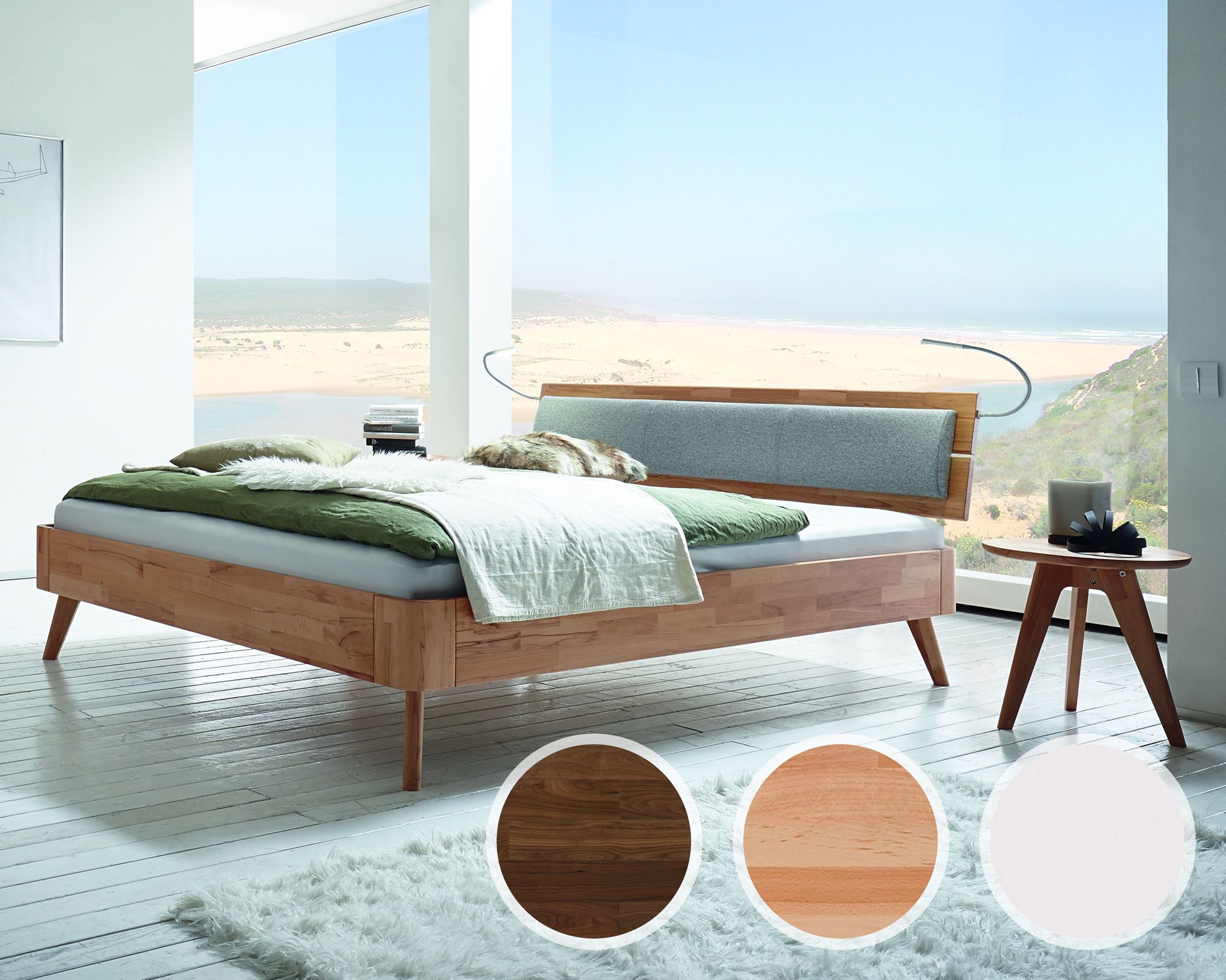 Hasena Fine-Line Massivholzbett Syma Masito/Duetto 140x220 cm / Kernbuche natur, geölt