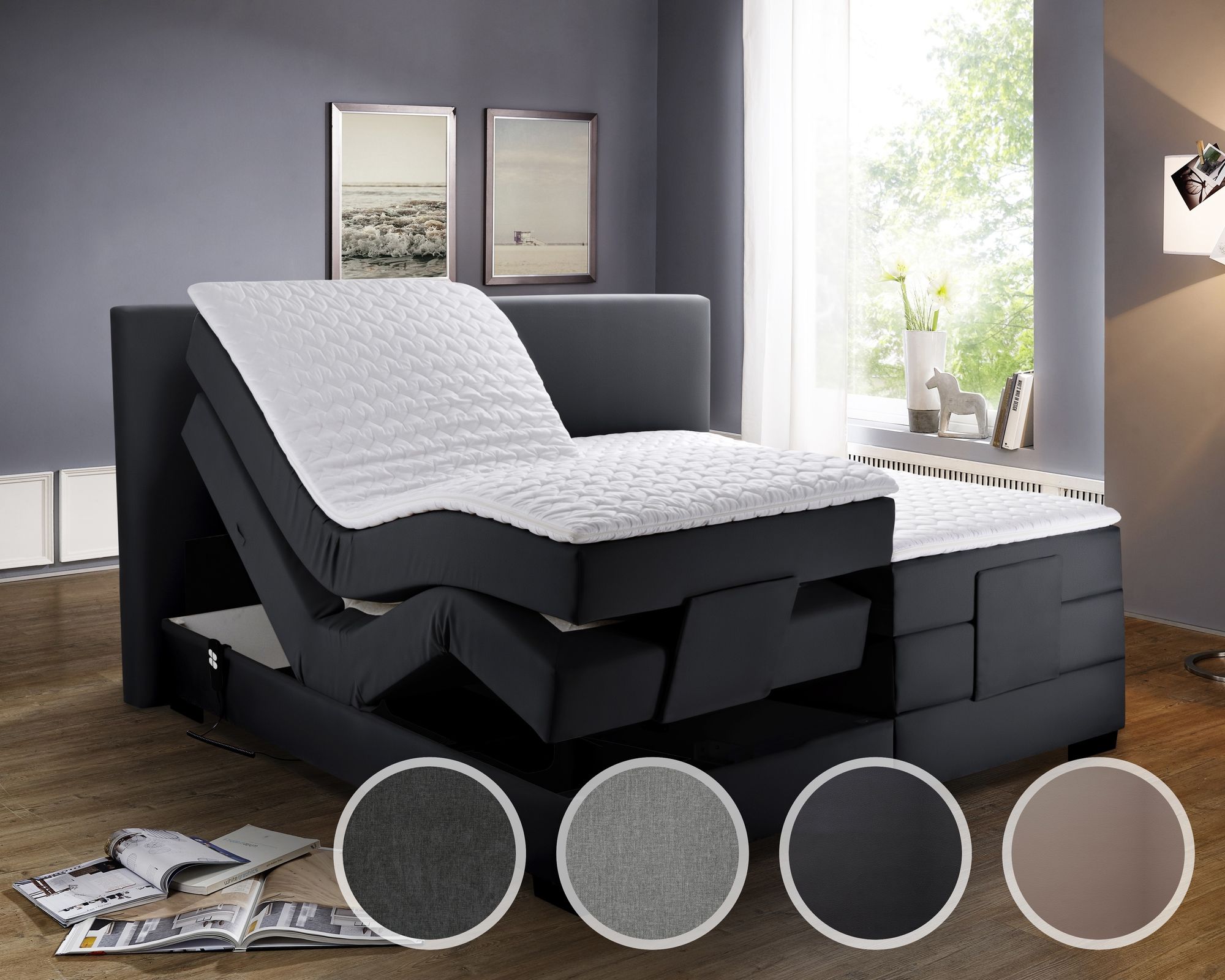 Winkle »Aragon« Boxspringbett Elektro-Motor / 200x200 cm / ohne Matrazen / Stoff Grau 9147