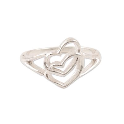 'Romance-Themed Sterling Silver Heart Band Ring from India'