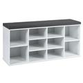 Costway 10-Cube Organizer Shoe Storage Bench with Cushion for Entryway-White