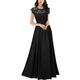MIUSOL Women's Formal Flare Lace Chiffon Cap Sleeve Evening Long Dress Black Large