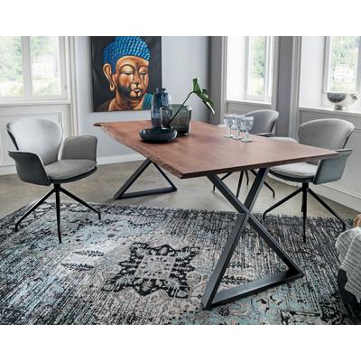 Massivholz »Thor« Akazie Baumkante-Tisch IV 220x100 cm / 35mm / Akazie nussbaumfarbig / Metall natur gewischt lackiert Image