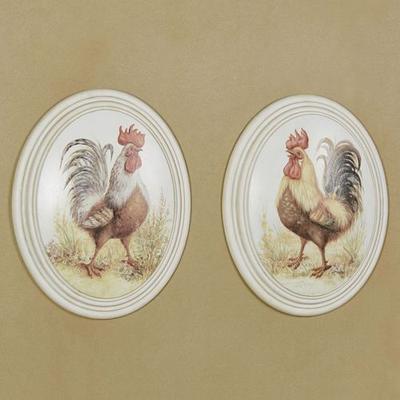 Farmyard Roosters Wall Plaques Multi Warm Set of T...