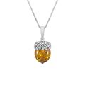 Kiara Jewellery 925 Sterling Silver Brown Amber Acorn Pendant Necklace on 18" Sterling Silver Trace Or Curb Chain.