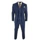 Mens 3 Piece Blue Tweed Check Suit 1920's Peaky Blinders Tailored Fit - Blue Short 40