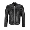 Men Bomber Leather Jacket Black Casual Tops Real Leather Harrington Jacket 2018 (XL)