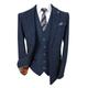 Designer Mens' CARNEGI Navy Blue Wool Blend Herringbone Check Tweed 3 Piece Suit Size 44 UK/US 54 EU Chest, 38 R Waist