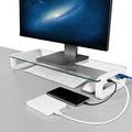 Monitor Stand Riser, 4-Port USB 3.0 Hub Tempered Glass Monitor Stand Quick Charge 5Gbps High-speed Data Transfer Desk Organizer Laptop Stand Keyboard Tray with USB Cable for PC Laptop MacBook (White)