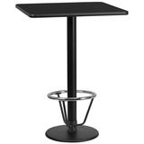 30'' Square Black Laminate Table Top with 18'' Round Bar Height Table Base and Foot Ring - Flash Furniture XU-BLKTB-3030-TR18B-3CFR-GG