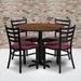 36'' Round Walnut Laminate Table Set with X-Base and 4 Ladder Back Metal Chairs - Burgundy Vinyl Seat - Flash Furniture HDBF1008-GG