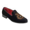 Xposed Mens Velvet Loafers Bee & Crown Embroidered Motif Vintage Dress Shoes Slip on Slippers[A2556H,6UK,Black]