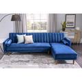 Blue Sectional - Mercury Row® Basso 114" Wide Channel-Tufted Reversible Sofa Bed & Chaise Sectional Upholstery/Velvet, | Wayfair