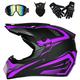 AKBOY Motorcycle Full Face Motorbike Helmet Black Purple Adult Offroad Helmet Motocross Helmet Children Kids, Off Road Dirt Bike MTB Enduro Cross ATV Motorbike Helmet with Gloves Goggles Mask,S