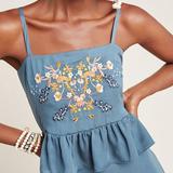 Anthropologie Tops | Anthropologie Hana Embroidered Peplum Cami | Color: Blue/Pink | Size: S