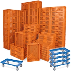 BRB 78 Stück Stapelkörbe/Bäckerkästen in 5 Größen, Grundmaß LxB 600 x 400 mm, H 90 mm, 150 mm, 240 mm, 320 mm, 410 mm, Farbe orange, blau Image