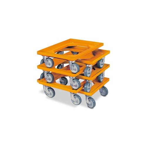 6x Logistikroller/Kistenroller für Behälter 600 x 400 mm, Tragkraft 250 kg, orange