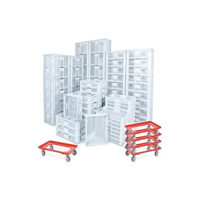 BRB 78 Stück Stapelkörbe/Bäckerkästen in 5 Größen, Grundmaß LxB 600 x 400 mm, H 90 mm, 150 mm, 240 mm, 320 mm, 410 mm, Farbe weiß, rot Image